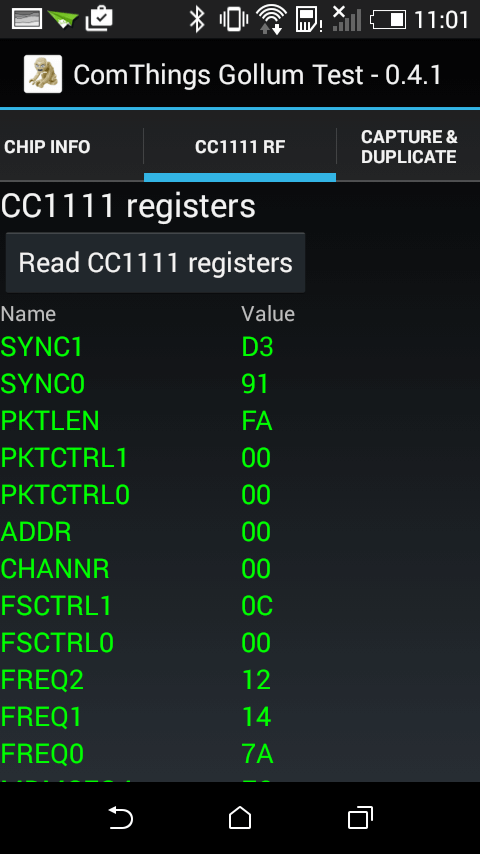 Gollum CC1111 RF registers